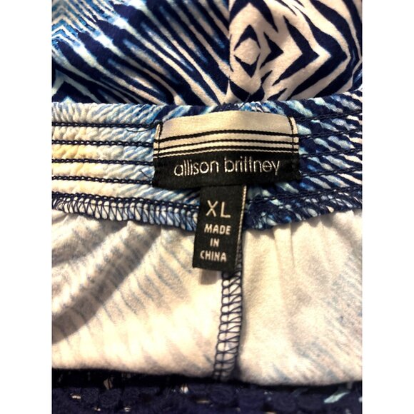 Geometric Print Tunic Dress XL Crochet Trim Flare Sleeveless Flowy Beach Comfort - Picture 2 of 8